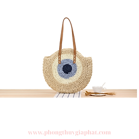 Túi cói tròn, túi cỏ, túi xách, túi đi biển, túi thủ công|phongthuygiaphat