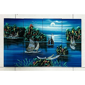 Bộ Tranh sơn mài 4 tấm- THUẬN BUỒM XUÔI GIÓ - Khảm cừ cao cấp size 50x80 cm  - Ý Nghĩa Phong Thủy