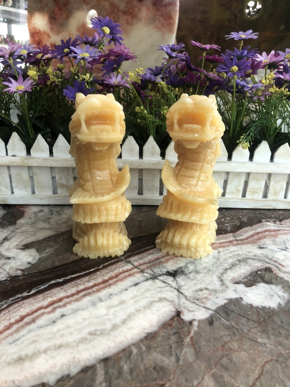 Cặp cá Chép hóa Rồng phong thủy đá ngọc hoàng long - Cao 15 cm