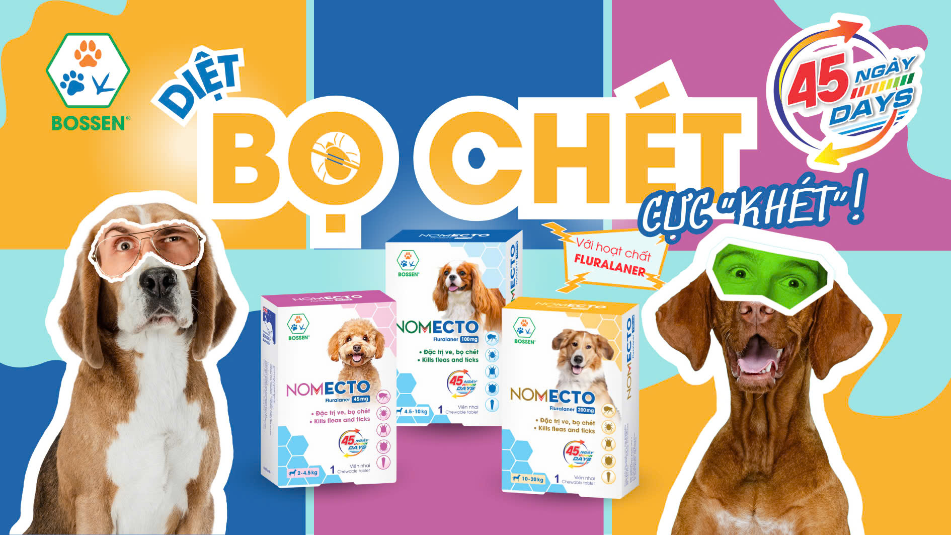 BOSSEN - Viên nhai NOMECTO Diệt Ve Rận, Bọ Chét, Ghẻ DEMODEX cho Chó