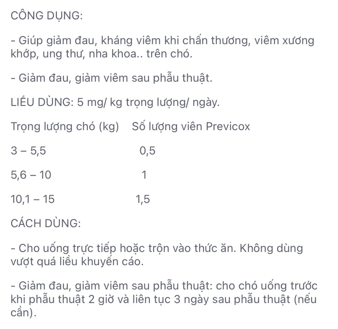 1 hộp Previcox giảm đau, kháng viêm trên chó (10 viên, 57mg/ viên)
