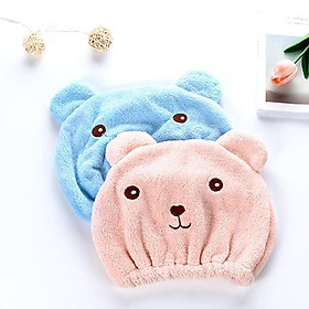 Mũ Trùm Đầu Làm Khô Tóc, Khăn Quấn Tóc Siêu Thấm Hút Hình Gấu 26cm