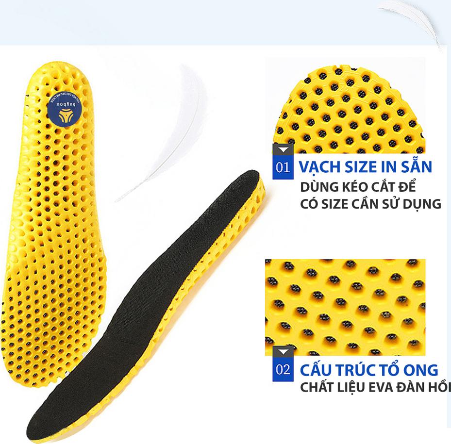 Lót giày thể thao tổ ong EVA loại cao cấp đế dày 1.8cm đàn hồi cực êm chân, thoáng khí - buybox - BBPK128 - Đế vàng mặt đen - Size nam