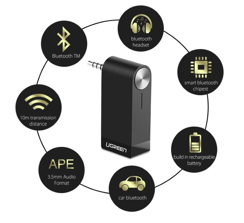 Ugreen UG30348MM114TK BT 4.1 màu Đen Thiết bị nhận âm thanh Bluetooth có Micro - HÀNG CHÍNH HÃNG