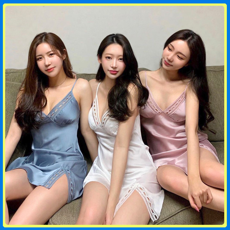 Váy ngủ lụa cao cấp Q117 - váy ngủ nữ, váy ngủ 2 dây - váy ngủ gợi cảm, váy ngủ sexy - Đầm ngủ lụa mặc nhà hai dây vạt xẻ tà