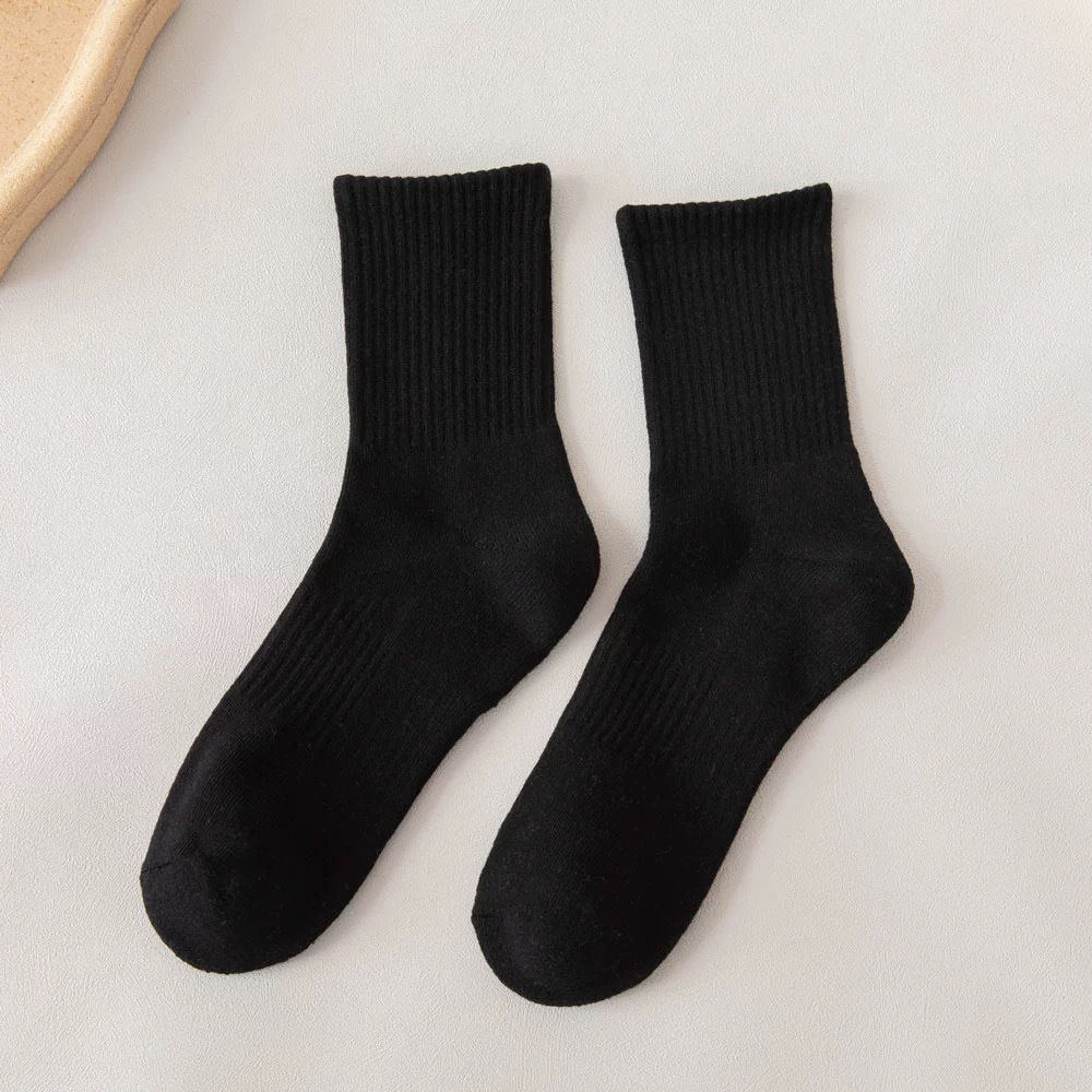 Tất Cổ Cao Nam Nữ Cổ Cao Màu Trơn Basic Thời Trang Vớ Cổ Cao Vải Cotton Phong Cách Nhiều Màu Trắng Đen Siêu Dai Tất Dài Co Giãn