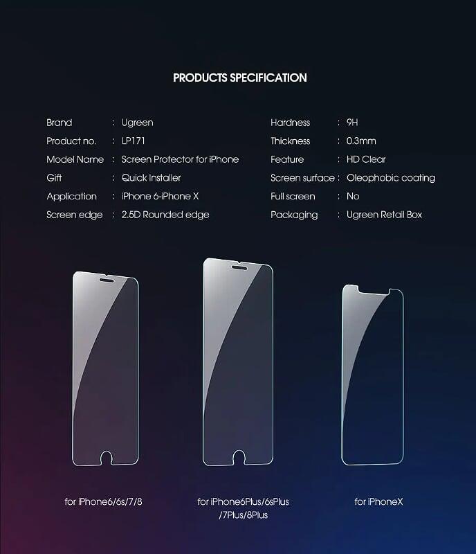 Ugreen UG60392LP171TK 1 cho iPhone 6 6s 7 8 miếng dán kính cường lực 2.5D HD - HÀNG CHÍNH HÃNG