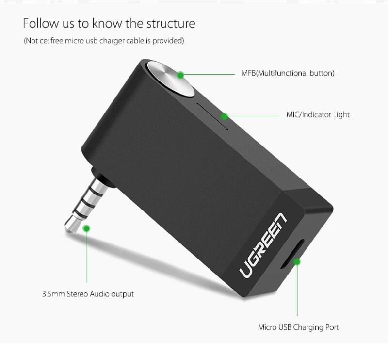 Ugreen UG30348MM114TK BT 4.1 màu Đen Thiết bị nhận âm thanh Bluetooth có Micro - HÀNG CHÍNH HÃNG