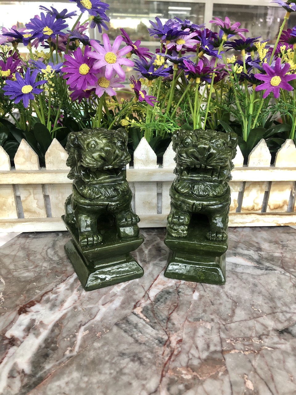 Cặp kỳ lân phong thủy đá ngọc ấn độ - Cao 11 cm