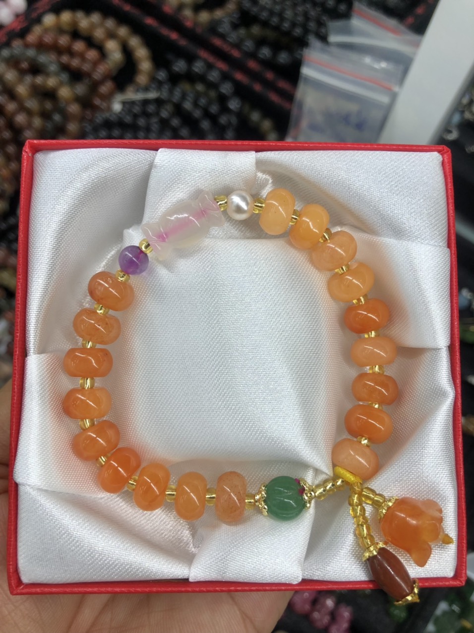 Vòng đeo tay, lắc tay dạng lu thống phong thủy mix phụ kiện đá ngọc hoàng long
