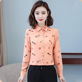 Áo Sơ Mi Công Sở Nữ Tay Dài Họa Tiết Son Môi Sang Trọng Chất Liệu Cao Cấp, Không Nhăn, Không Xù, Không Phai Màu
