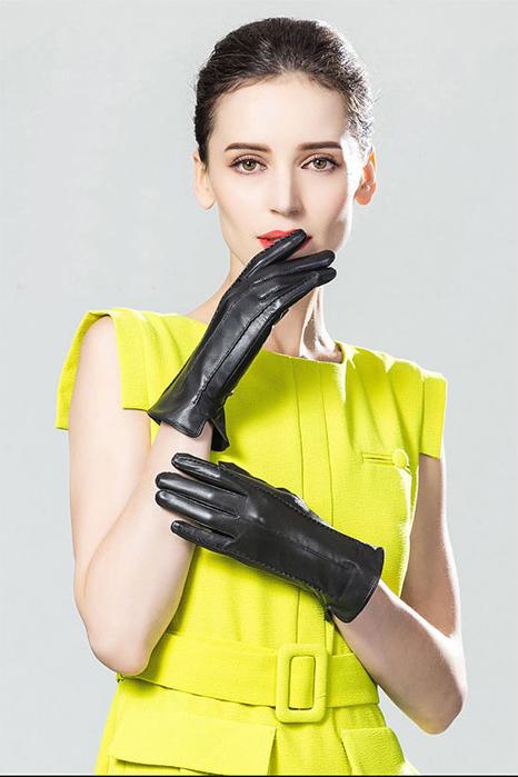 Găng tay nữ BHY8792 Bao tay nữ, da cừu thật, đơn giản, lót lông, tích hợp cảm ứng, ấm áp.