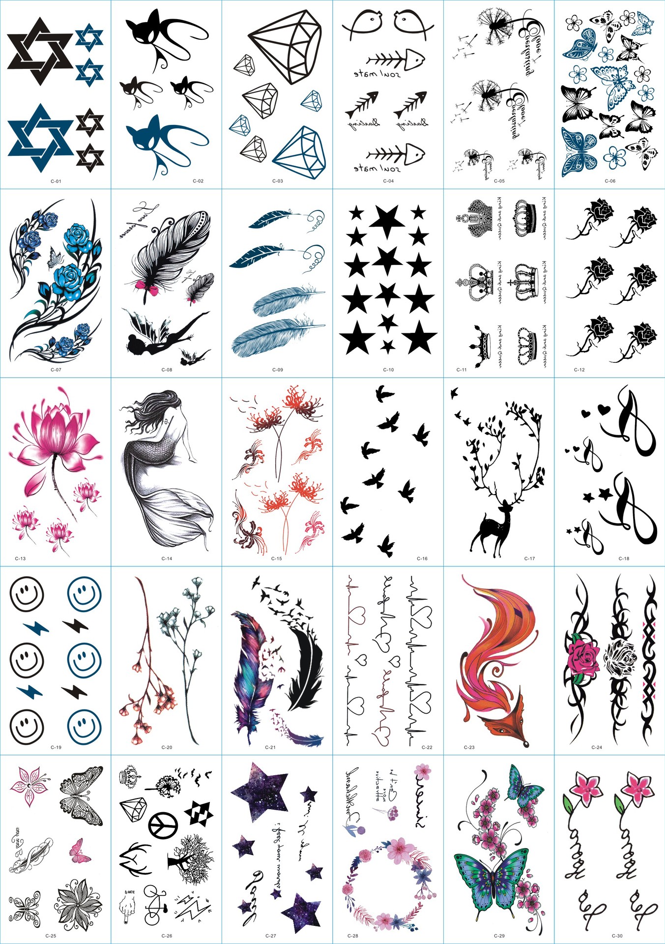 325 Hình Xăm Dán Tattoo Unisex Nam Nữ Cá Tính Tiên Cá Mặt Trăng Sao Đồng Hồ