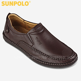 Giày mọi nam da bò đế cao su mũi tròn SUNPOLO MOI015 có big size 45 46