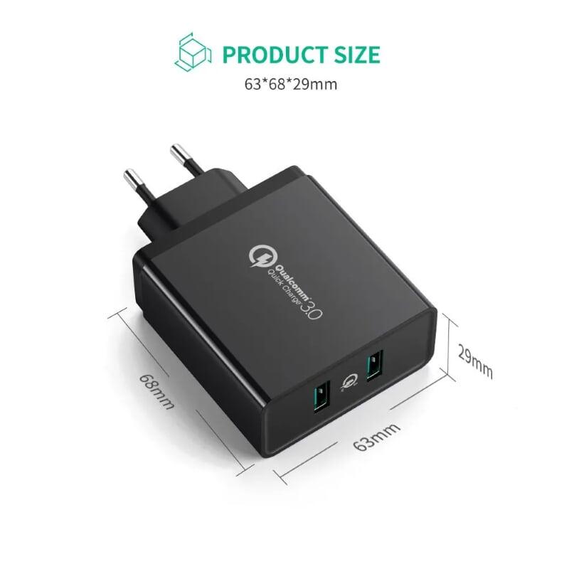 Ugreen UG40585CD161TK Màu Đen Củ sạc nhanh QC 3.0 hỗ trợ 2 cổng USB - HÀNG CHÍNH HÃNG