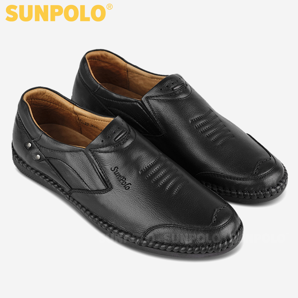 Giày Mọi Nam Da Bò Cao Cấp SUNPOLO LSU007 Có size lớn 45,46 (Đen, Nâu)