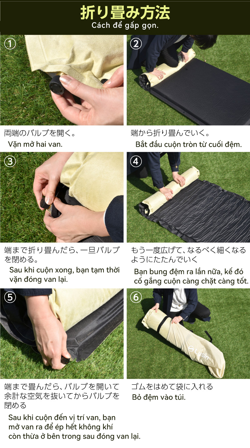 Lysin - đệm nằm dã ngoại (roonjgcm dày 8cm, chất liệu da lộn) tự bơm hơi thoảng mái chống thấm nước cắm trại ngoài trời, picnic du lịch camping có thể liên kết với nhau