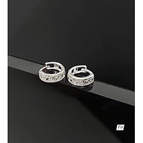 Bông tai bạc khuyên tròn gắn đá chất liệu bạc s925 MS045t
