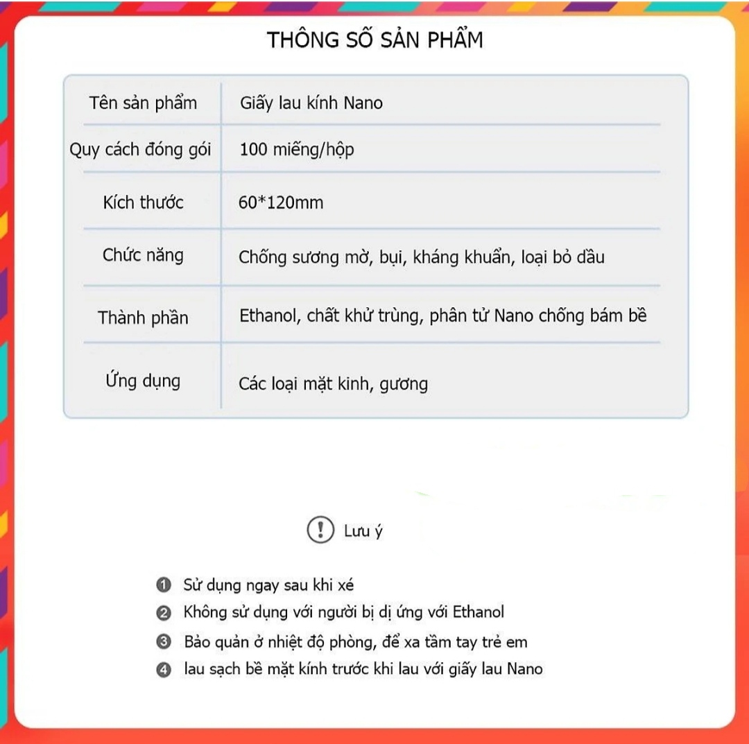 khăn Lau Kính Nano Hộp 100 Miếng Giấy Lau Kính Chống Bám Hơi Nước, Vân Tay Bụi Bẩn