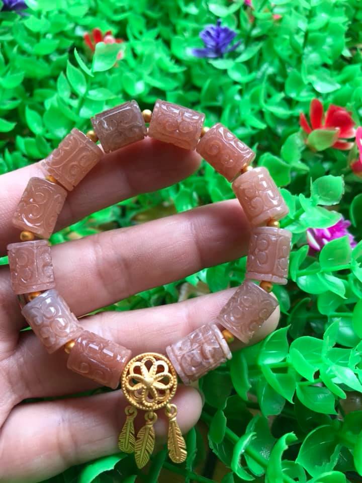 Vòng Tay phong Thủy may mắn tài lộc kiểu Đá Lu Charm mặt trời thiên nhiên vip Size 9mm x dài 12mm hàng cao cấp nữ đeo tay sang lắm luôn ạ 100% đá thiên đeo vào may mắn tốt sức khỏe tim mạch và đẹp ạ