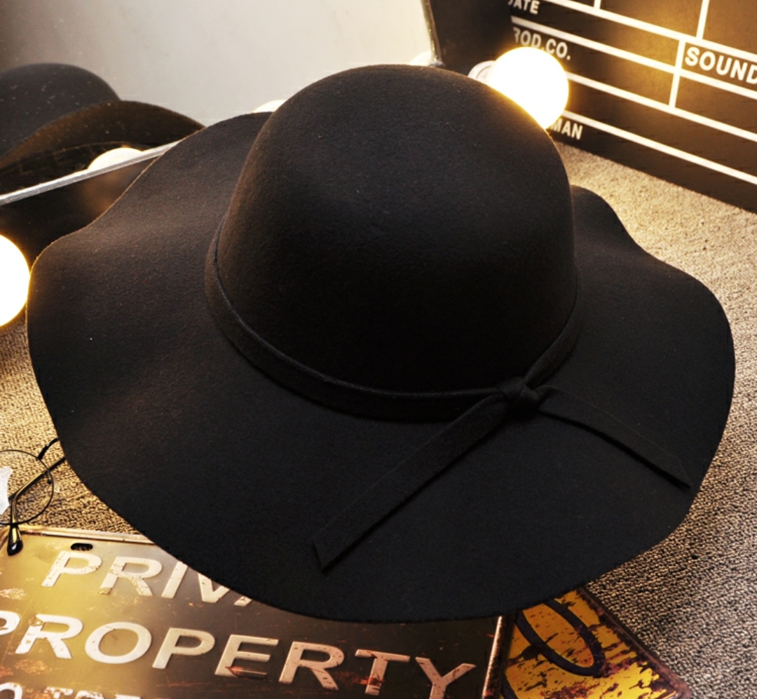 Mũ chống nắng rộng vành nữ nón đi biển màu đen fedora dona22030810