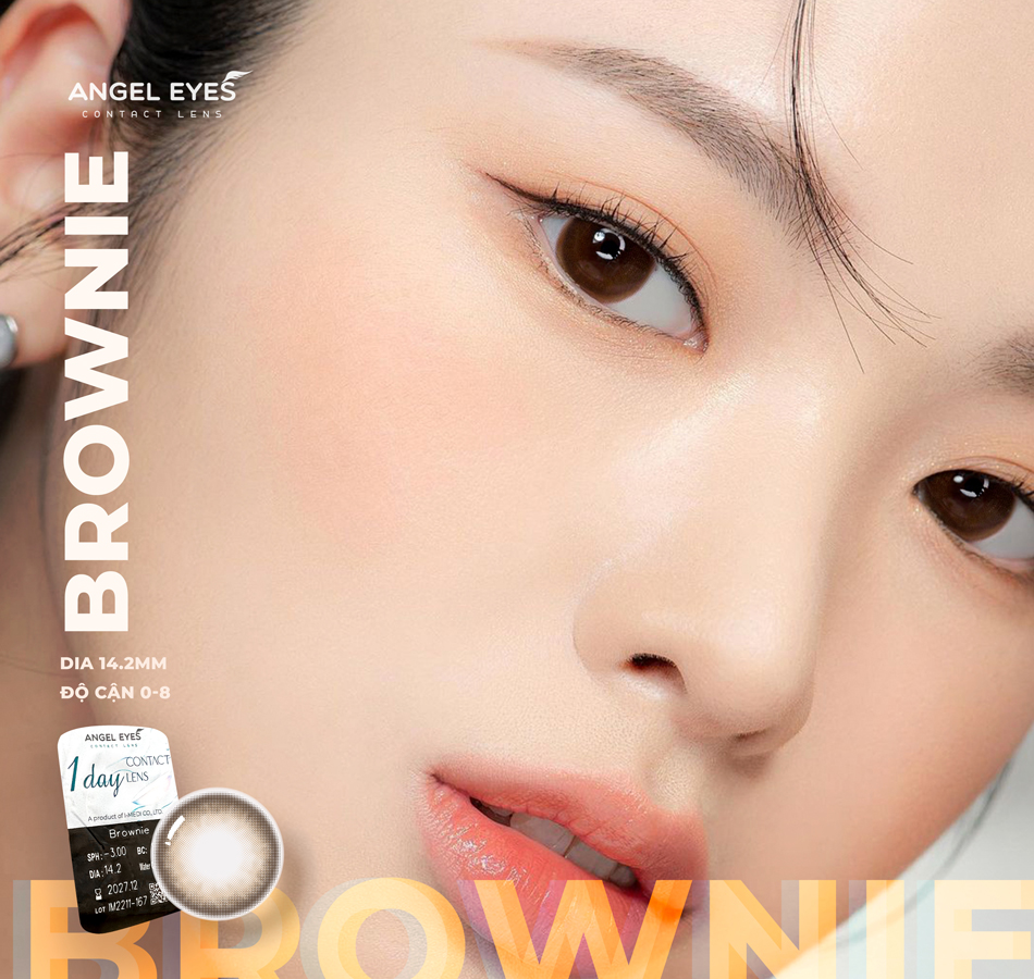 Lens 1 ngày màu có độ cận gồm 2 màu nâu & xám siêu ẩm nhãn hiệu Angel Eyes Hàn Quốc - Đường kính 14.2mm - Độ cận 0-8
