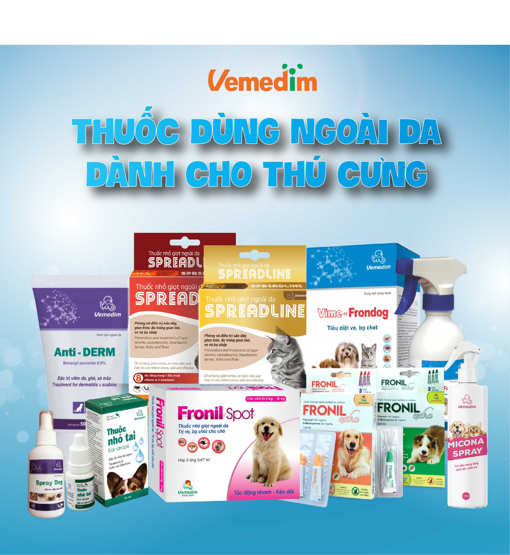 Vemedim Micona shampoo sữa tắm chó mèo phòng viêm da, nấm da, da sần sùi, chai 120ml/chai 200ml