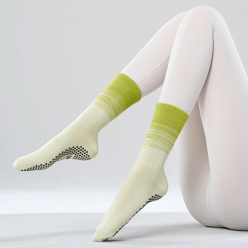 Tất / Vớ Chân Cao Cổ Nữ 15,9K Freesize Tập Yoga Pilates Len Co Giãn Đính Hạt Silicon Chống Trơn Trượt (Cao Cổ Kẻ Sọc)