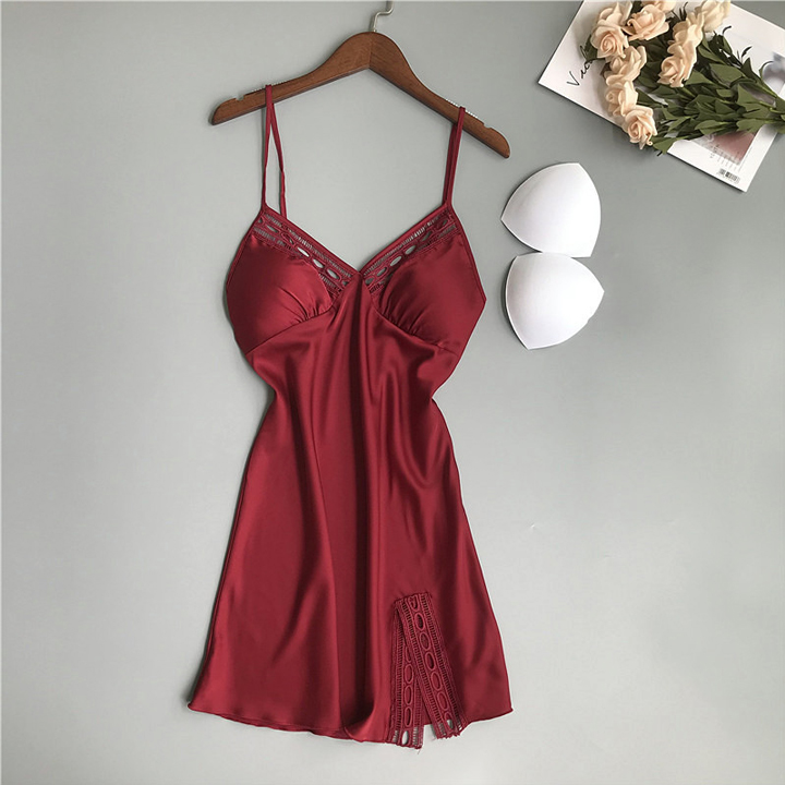 Váy ngủ lụa cao cấp Q117 - váy ngủ nữ, váy ngủ 2 dây - váy ngủ gợi cảm, váy ngủ sexy - Đầm ngủ lụa mặc nhà hai dây vạt xẻ tà