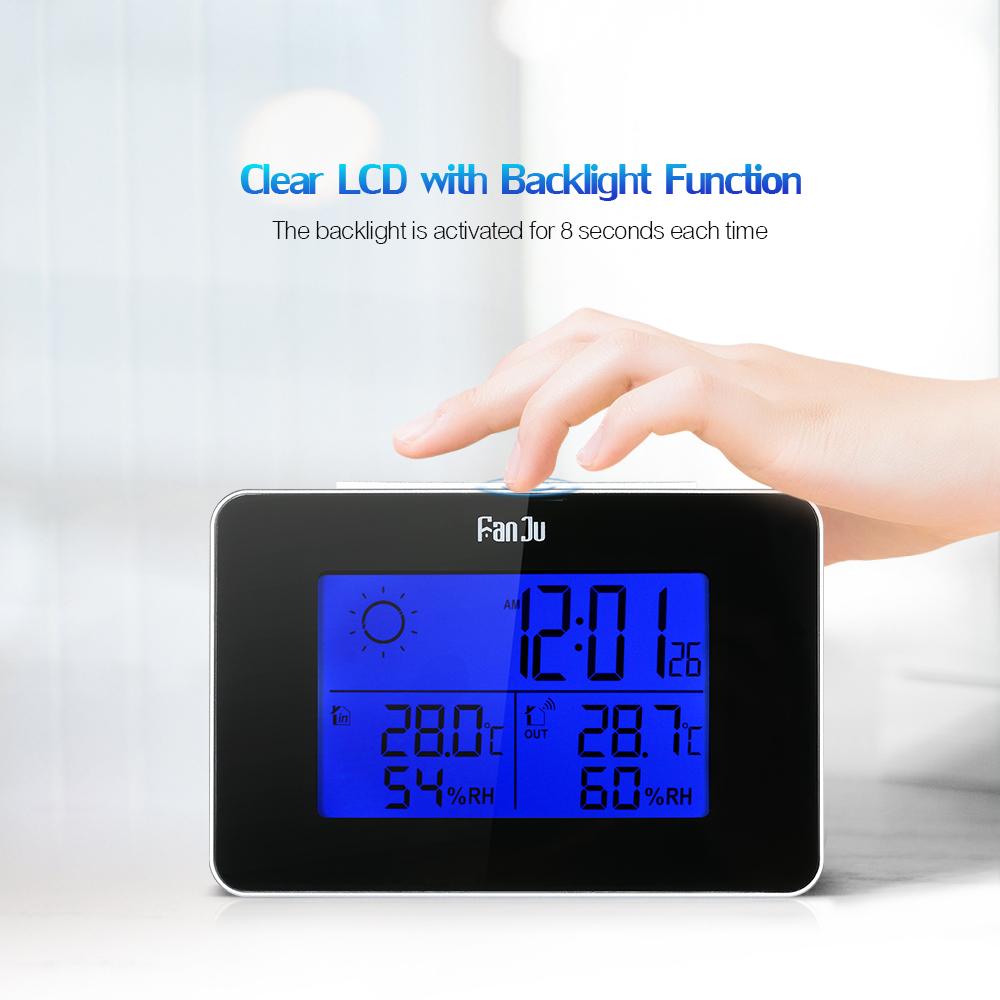 Đồng hồ để bàn kỹ thuật số không dây,hiển thị màn hình LCD, Chức năng Dự báo thời tiết, định dạng 12H / 24H