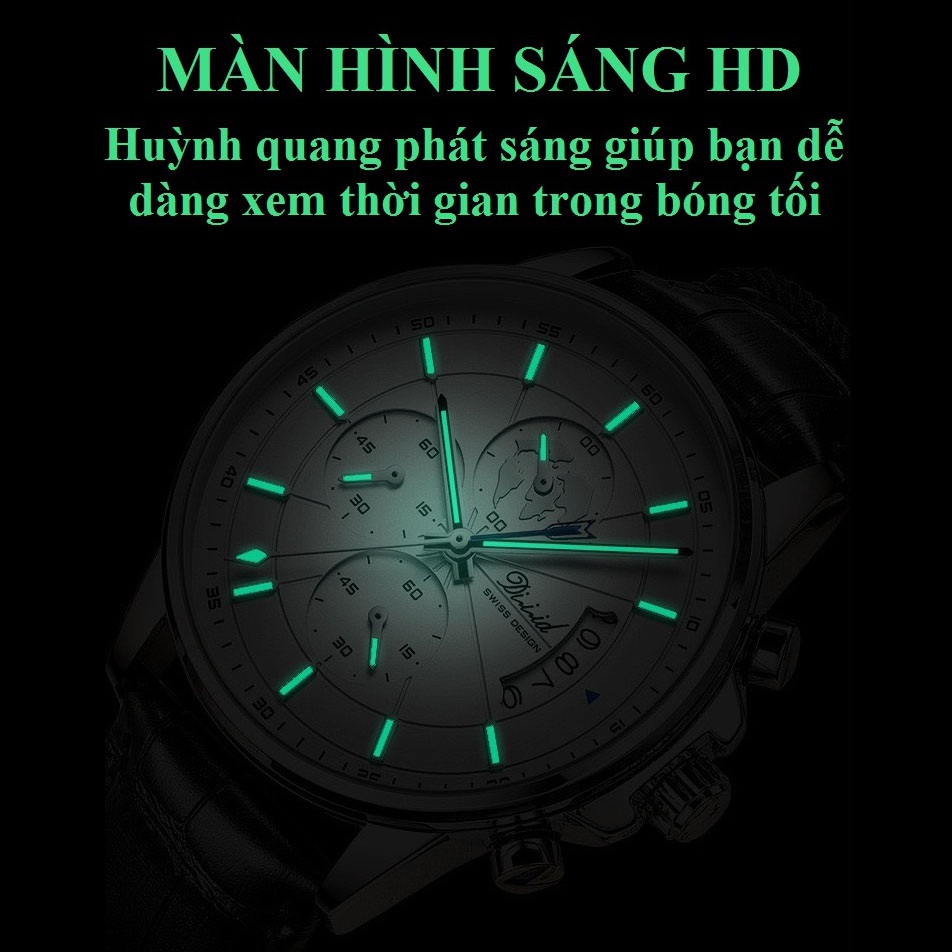 Đồng hồ nam chống nước DIZIZID chính hãng dây da cao cấp - Chạy full 6 kim và lịch ngày - Chống nước tốt - Kim dạ quang - Tặng kèm pin dự phòng DZDT69