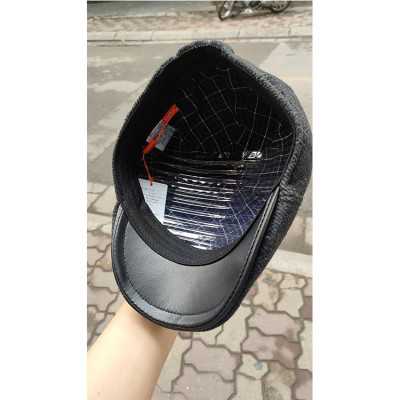 Mũ nồi/ Mũ beret nam da cừu phối vải dạ kẻ BHY163