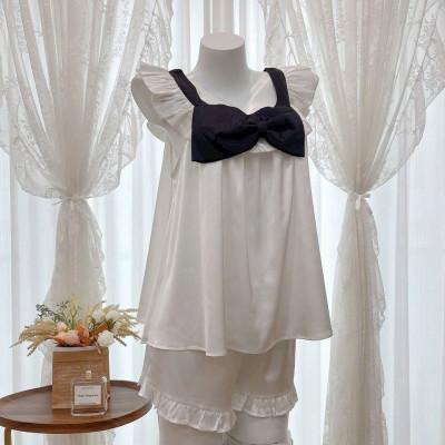 Bộ Đồ Ngủ Lụa B741 Quảng Châu Tiểu Thư Dễ Thương Nơ To