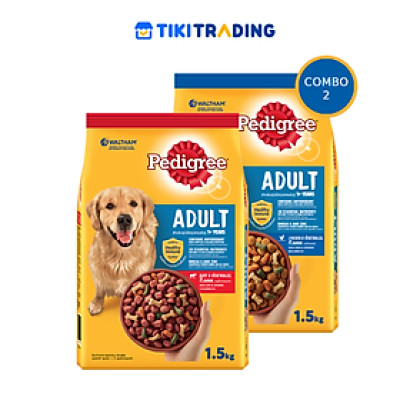 [Bộ 2] Thức Ăn Hạt Cho Chó Trưởng Thành Pedigree Adult 1+ Years Vị Gà, Rau Củ + Bỏ, Rau Củ 1.5kg/Túi