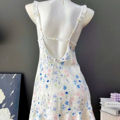 Váy Ngủ D260 Lụa Quảng Châu Cao Cấp Cột Dây Hoa Gợi Cảm