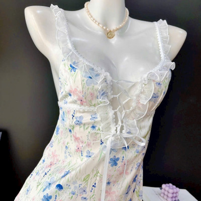 Váy Ngủ D260 Lụa Quảng Châu Cao Cấp Cột Dây Hoa Gợi Cảm