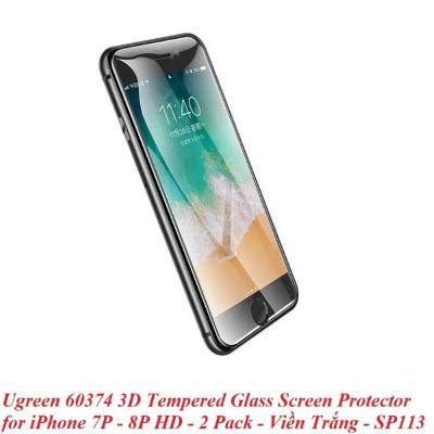 Ugreen UG60374SP113TK 2 miếng dán kính cường lực Viền Trắng cho iphone 7plus 8plus 3D HD - HÀNG CHÍNH HÃNG