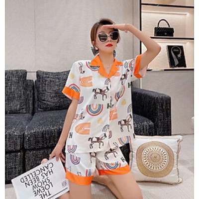 Bộ Đồ Ngủ Lụa Quảng Châu Cao Cấp Họa Tiết Ngựa Đơn Giản