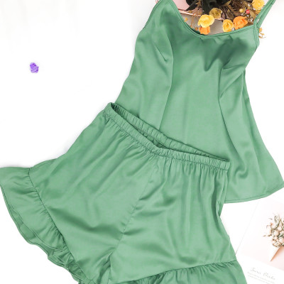 Bộ đồ ngủ nữ mặc nhà 2 dây lụa cao cấp mềm mại hàng thiết kế 4 màu hồng cam, đỏ, xanh ngọc, xan coban N248