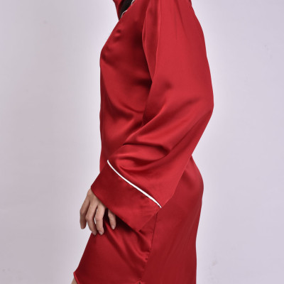 Áo ngủ lụa Pijama Pink Stull đỏ đô viền trắng