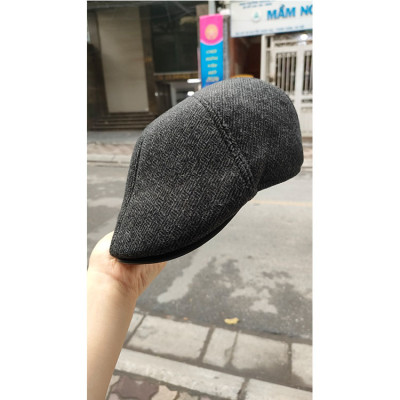 Mũ nồi/ Mũ beret nam da cừu phối vải dạ kẻ BHY163