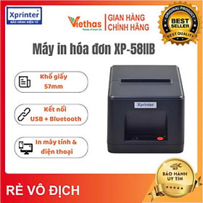 Máy in hóa đơn nhiệt K57 Xprinter XP-58IIB kết nối USB + Bluetooth, in bill bán hàng trên máy tính và điện thoại - Hàng chính hãng