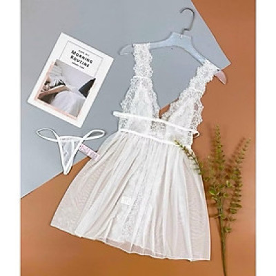 Váy ngủ lưới D89 ren lưới cao cấp mềm mại cài sau xẻ mông kèm chip