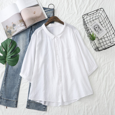 Áo sơ mi kiểu tay lỡ cổ đức, chất liệu Đũi tơ mềm mát, thấm hút mồ hôi, áo kiểu nữ dễ thương, NeSa Shop AT12