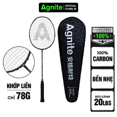 Vợt cầu lông đơn cao cấp chơi chuyên nghiệp Agnite, 100% CARBON, khớp nối liền siêu bền nhẹ tặng kèm túi đựng vợt