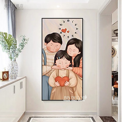 (ẢNH THẬT) Tranh đồng hồ treo tường gia đình yêu thương kèm đinh treo