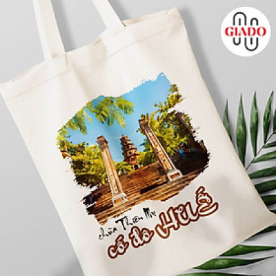 Túi canvas GIADO, túi vải bố, túi tote mẫu Huế bậc thang chùa Thiên Mụ