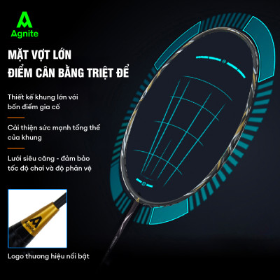 Vợt cầu lông đơn cao cấp chơi chuyên nghiệp Agnite, 100% CARBON, khớp nối liền siêu bền nhẹ tặng kèm túi đựng vợt