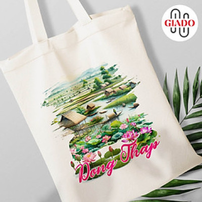 Túi canvas GIADO, túi vải bố, túi tote mẫu Đồng Tháp hoa sen