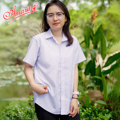 Áo sơ mi nữ trắng form rộng tay ngắn, đồng phục học sinh, đồng phục công sở,size từ 30-65kg,chất liệu KT Silk